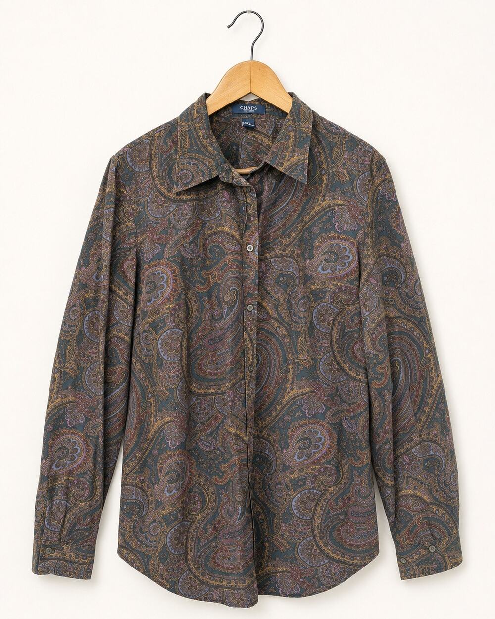 Chaps Ralph Lauren Womens 2XL Paisley Button Down Shirt Long Sleeve Multicolor